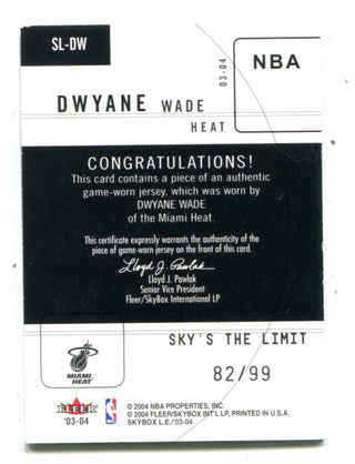 Dwyane Wade 2004 Fleer Skybox Limited Jersey Card #SLDW   /99