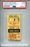 1963 New York Yankees Vs. Athletics 4 MAY 21 Ticket Stub (PSA EX-MT 6)