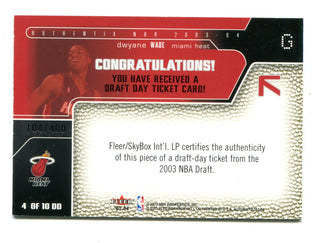 Dwyane Wade 2003 Fleer Authentic Draft Day Ticket Oversized Card #4 /400