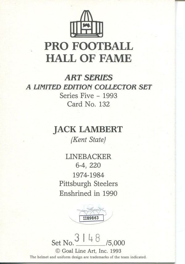 Jack Lambert Autographed Goal Line Art Card (JSA)