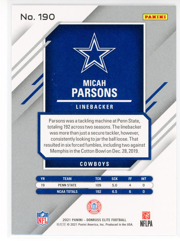 Micah Parsons 2021 Panini Donruss Elite Rookie Card #190