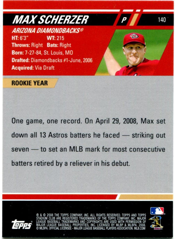Max Scherzer Topps Stadium Club Rookie Card 2008