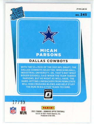 Micah Parsons 2021 Panini Donruss Optic Red Prizm Rated Rookie Card #245
