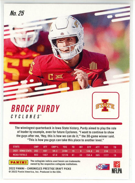 Brock Purdy 2022 Panini Chronicles Prestige Draft Picks Rookie Gold Ca