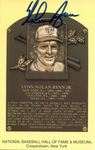 Nolan Ryan Autographed Hall of Plaque Card (JSA)