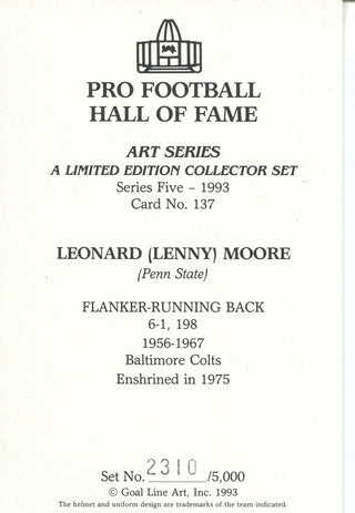 Lenny Moore Autographed Goal Line Art Card