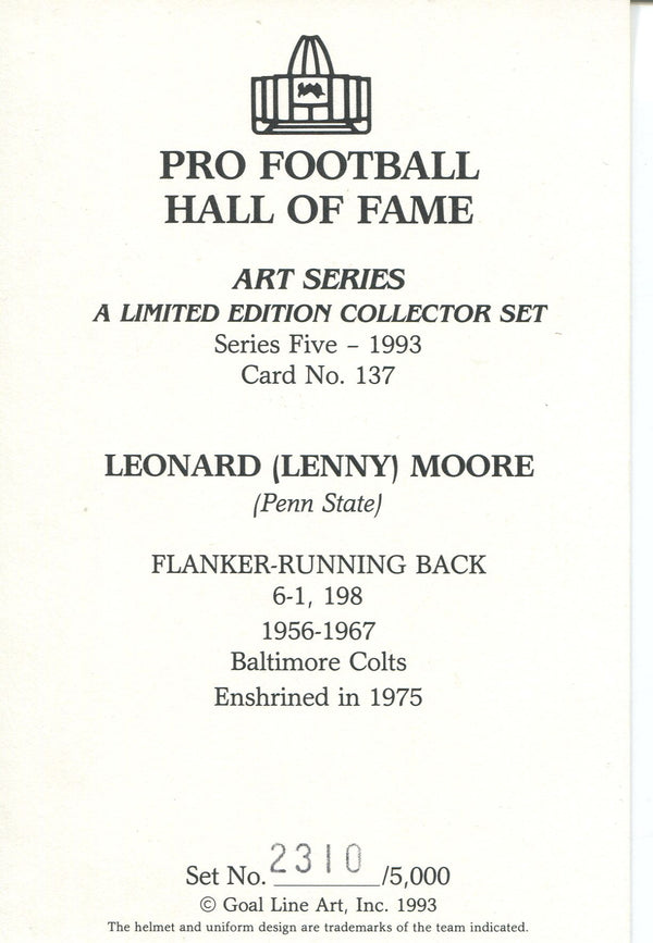Lenny Moore Autographed Goal Line Art Card