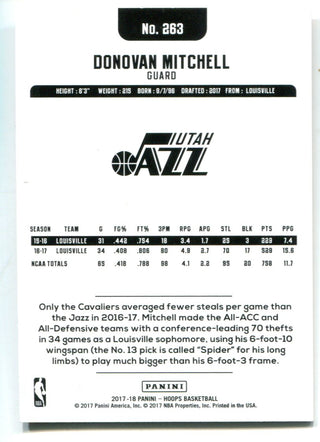 Donovan Mitchell 2017 Panini Hoops Orange Explosion #263 (49/75) Card