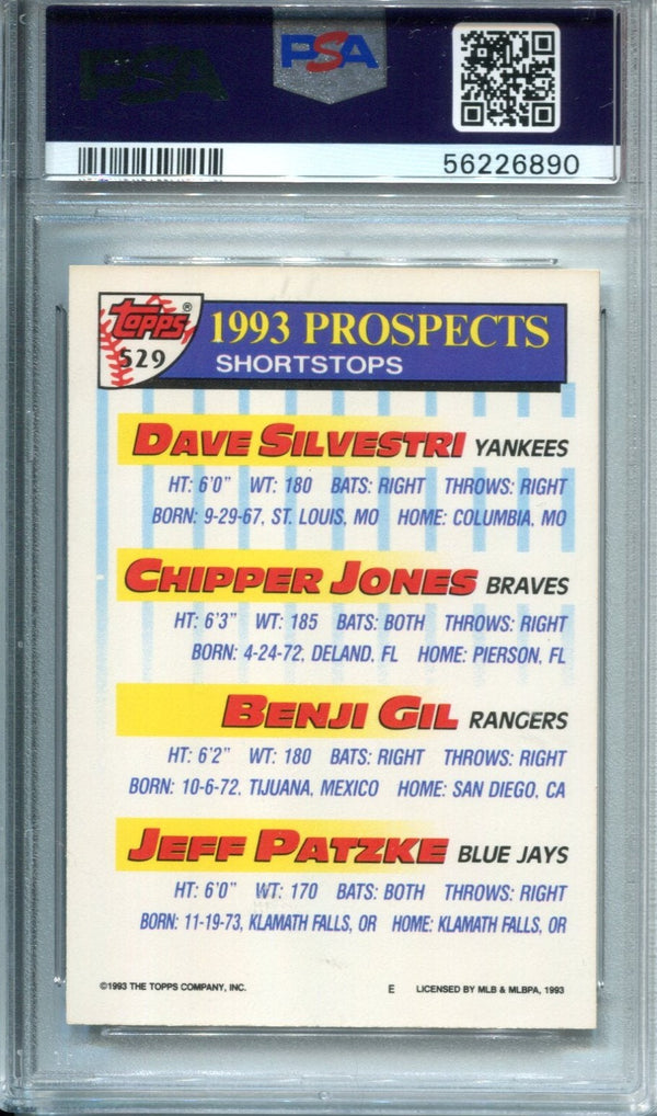 Chipper Jones 1993 Topps Top Prospects #529 PSA Mint 9 Card