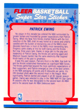 Patrick Ewing 1988 Fleer Super Star Sticker #5 Card