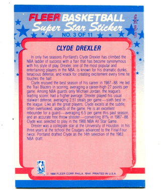 Clyde Drexler 1988 Fleer Super Star Sticker #3 Card