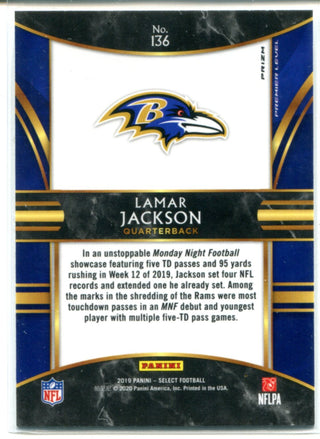Lamar Jackson 2019 Panini Select Prizm Premier Level Card #136