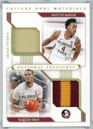 Scottie Barnes & RaiQuan Gray 2021 Panini National Treasures Collegiate Rookie Patch Card #CDM-SR