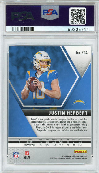 Justin Herbert 2020 Panini Mosaic Rookie Card #204 (PSA Gem Mint 10)