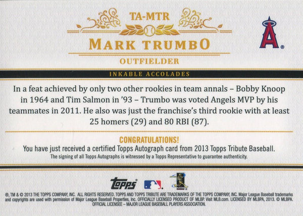Mark Trumbo 2013 Topps Tribute Autographed Card
