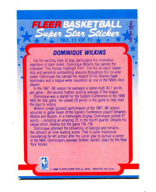 Dominique Wilkins 1988 Fleer Super Star Sticker #11 Card