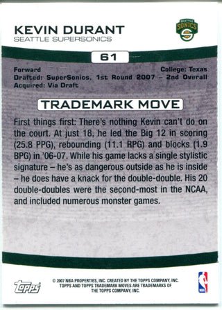 Kevin Durant 2007-08 Topps Trademark Moves Rookie Card #532/1999