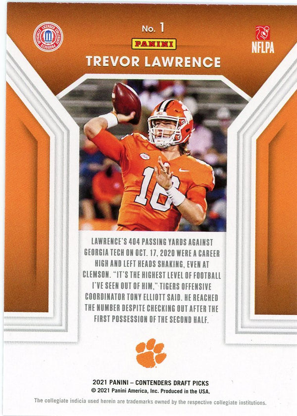 Trevor Lawrence 2021 Panini Contenders Draft Picks Rookie Card