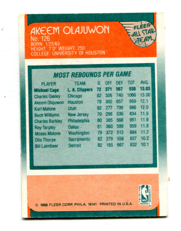 Akeem Olajuwon 1988 Fleer All-Star #126 Card