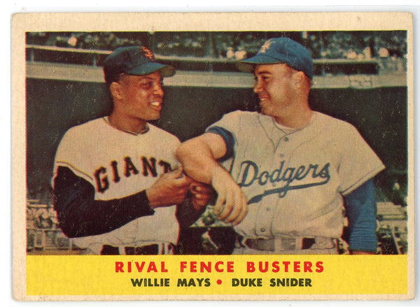 Willie Mays & Duke Snider Rival Fence Busters 1958 Topps Card #436