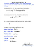 Frank Ramsey Autographed Hand Filled Out Survey Page (JSA)