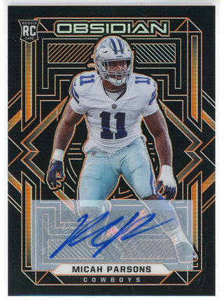 Micah Parsons Autographed 2021 Panini Obsidian Orange Rookie Card #163