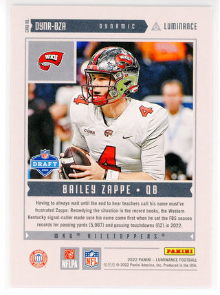 Bailey Zappe 2022 Panini Luminance Dynamic Rookie Card #DYNR-BZA