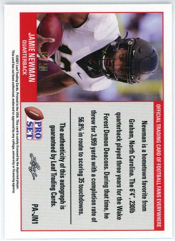 Jamie Newman Autographed 2021 Leaf Pro Set Rookie Card #PA-JN1