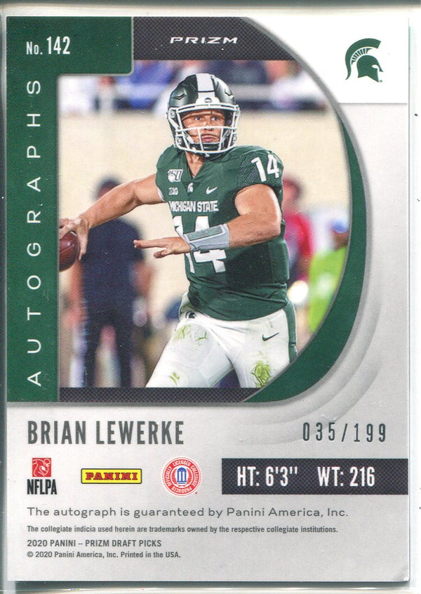 Brian Lewerke Autographed 2020 Prizm Draft Picks Purple Green Rookie Card