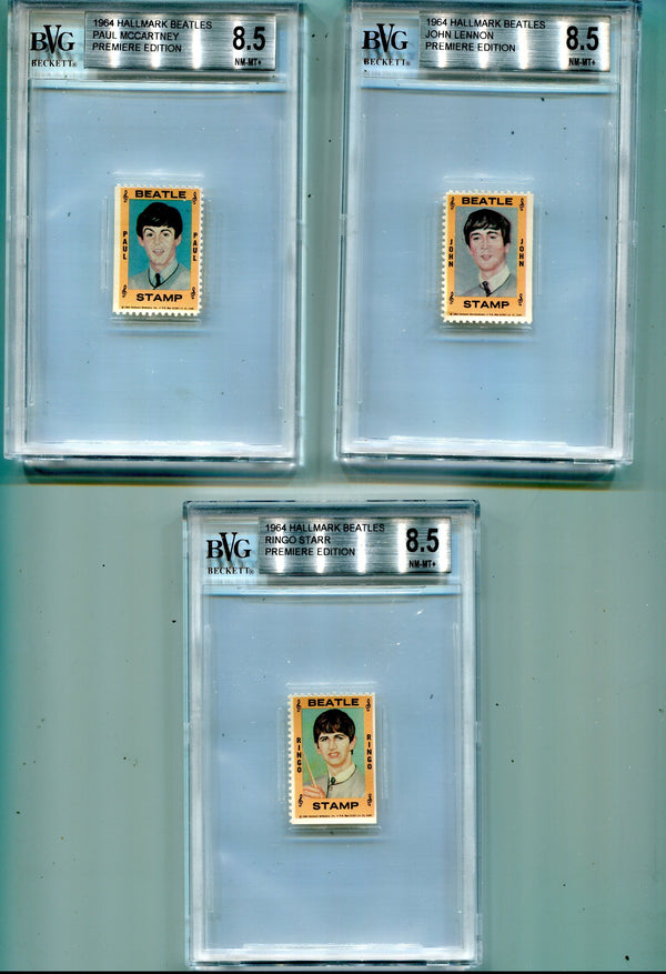 1964 Hallmark Beatles Beckett Graded Card Set Lot (5 Cards Graded 8.5 NM)