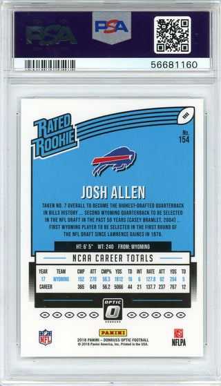 Josh Allen 2018 Panini Donruss Optic Rookie Card #154 (PSA)