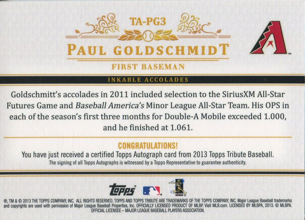 Paul Goldschmidt 2013 Topps Tribute Autographed Card