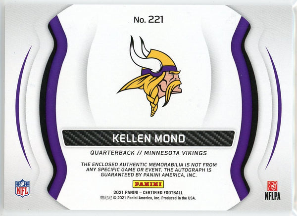 Kellen Mond Autographed 2021 Panini Certified Freshman Fabric Rookie Card #221