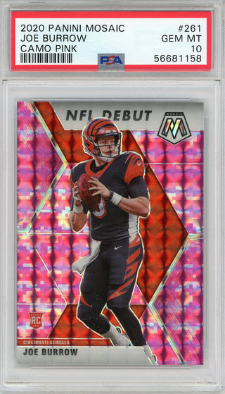 Joe Burrow 2020 Panini Mosaic Camo Pink Prizm Rookie Card #261 (PSA)