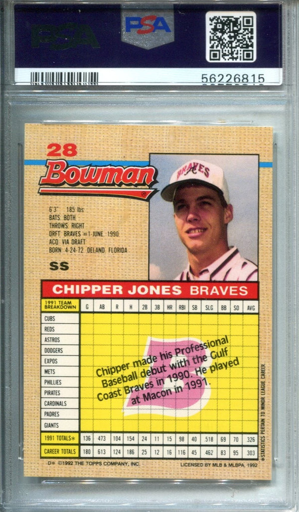 Chipper Jones 1992 Bowman #28 PSA Mint 9 Card