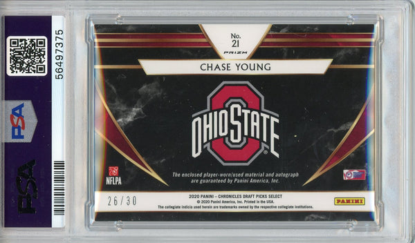 Chase Young Autographed 2020 Panini Chronicles DP Select Rookie Patch Card #21 (PSA Auto 10)