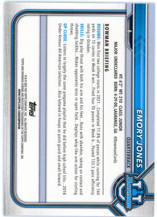 Emory Jones 2022 Bowman University Pink Refractor Rookie Card /150