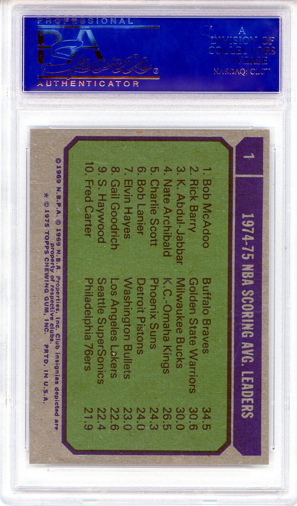 NBA Scoring AVG. Leaders 1975 Topps Card #1 (PSA Mint 9)