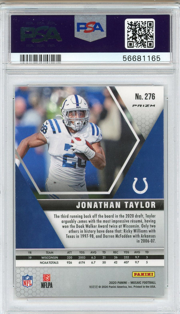 Jonathan Taylor 2020 Panini Mosaic Reactive Blue Prizm Rookie Card #276 (PSA)