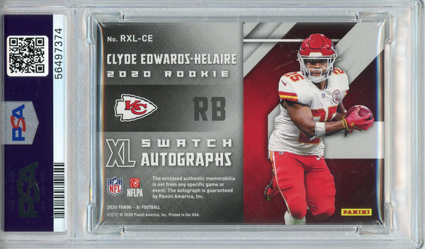 Clyde Edwards-Helaire Autographed 2020 Panini Xr Rookie Swatch SL Card #RXLCE (PSA Auto 10)