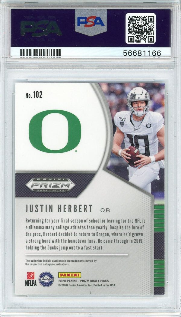 Justin Herbert 2020 Panini Prizm Draft Picks Rookie Card #102 (PSA)