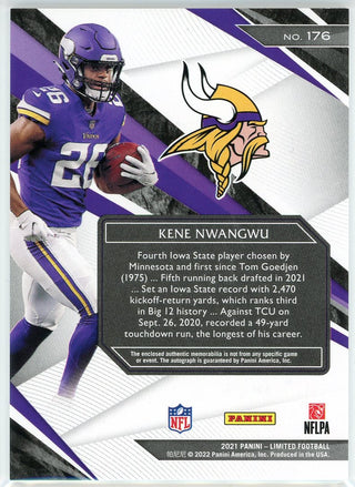 Kene Nwangwu Autographed 2021 Panini Limited Rookie Patch Card #176