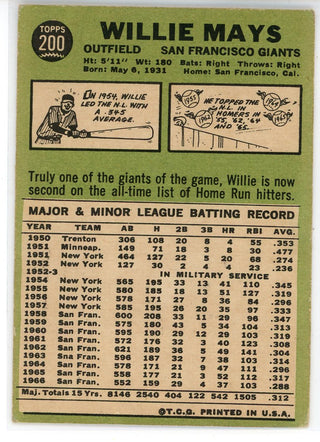 Willie Mays 1967 Topps Card #200