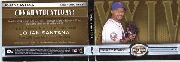 Johan Santana 2008 Topps Triple Threads Game Used Relic Booklet Card /9