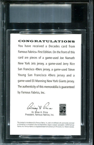 Manning, Young, Rice, & Namath Famous Fabrics First Edition Card #2/9