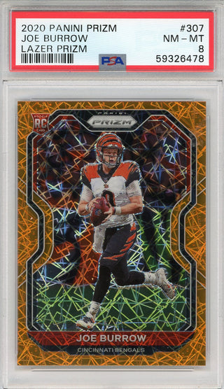 Joe Burrow 2020 Panini Prizm Orange Lazer Prizm Rookie Card #307 (PSA NM-MT 8)