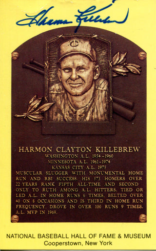 Harmon Killebrew Autographed Hall of Plaque Card (JSA)