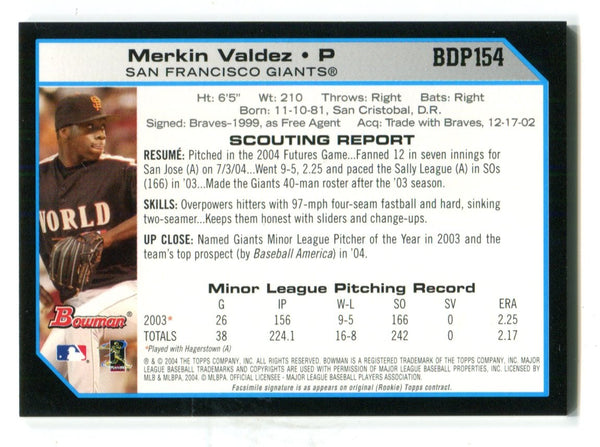 Merkin Valdez 2004 Topps Bowman First Year #BDP154 Card