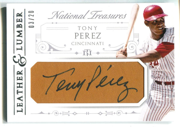 Tony Perez 2015 Panini National Treasures Leather & Lumber Autographed Card #3/20