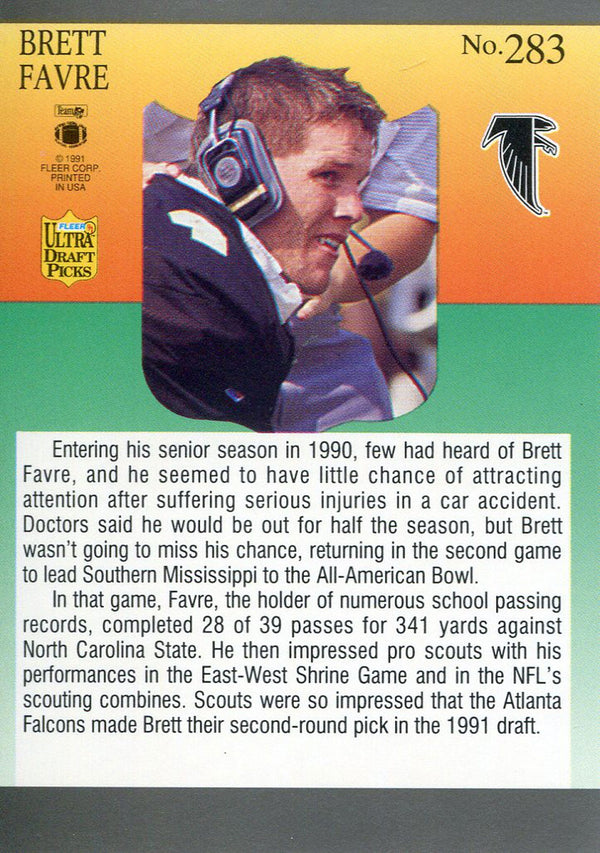 Brett Favre Unsigned 1991 Fleer Rookie Card Back